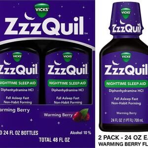 ZzzQuil Nighttime Sleep-Aid Liquid - Warming Berry Flavor - 2 x 12oz - Ex: 6/26